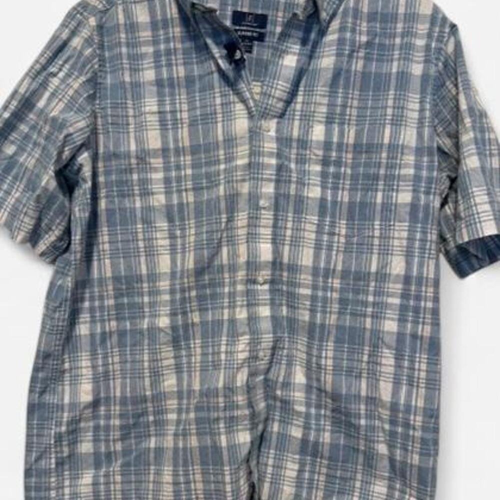 George Men’s XL Blue White Plaid Short Sleeve Button Down Shirt Classic Fit
